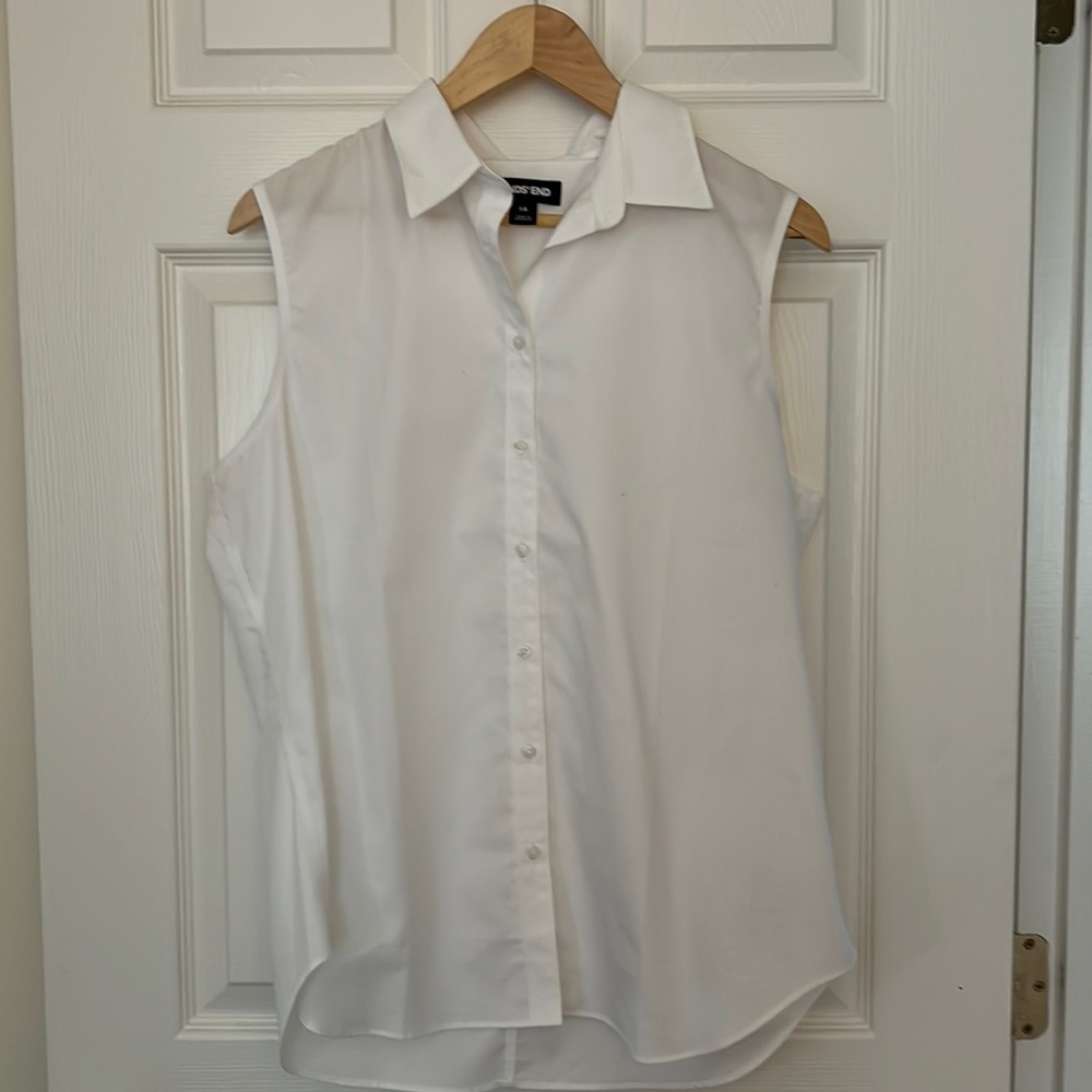 Lands' End, sleeveless collared white shirt, 14